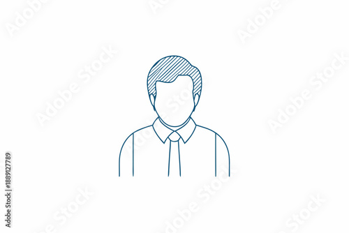 Simple blue line drawing of a man s head and shoulders