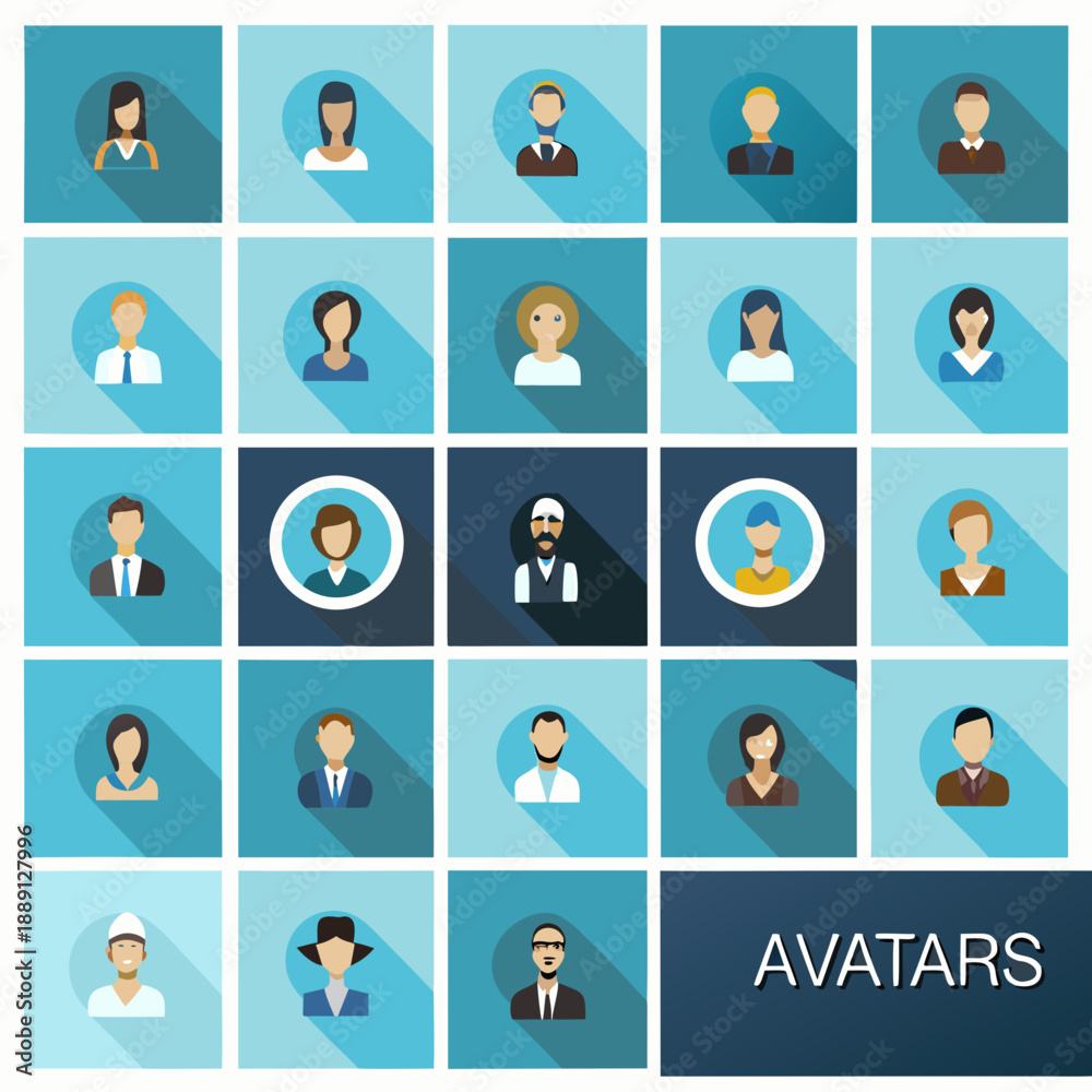 Fototapeta premium Collection of flat design avatars representing diverse people and profiles