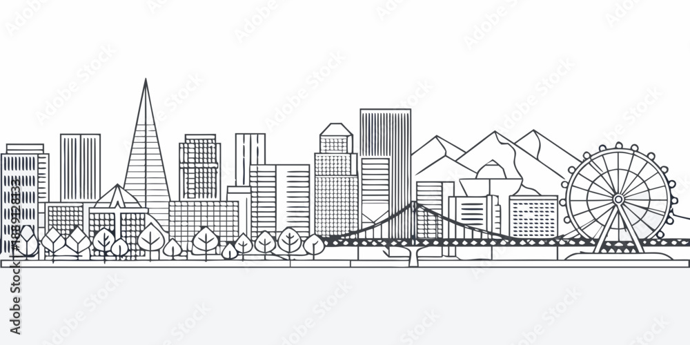 Fototapeta premium Linear cityscape illustration featuring san francisco s skyline and landmarks