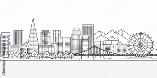 Linear cityscape illustration featuring san francisco s skyline and landmarks