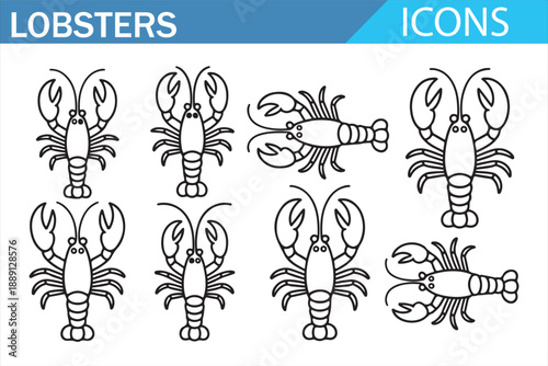 Crustacean Lobster Outline Icons Set for Food Industry