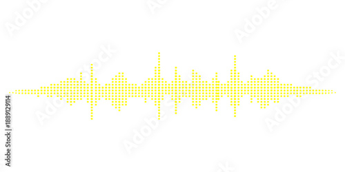 A digital blue sound wave illustration featuring a vector electronic frequency pulse and audio equalizer waveform isolated on a white background for modern music technology design