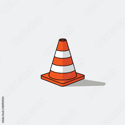 Orange and White Traffic Cone Flat Icon