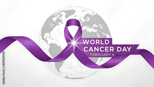 World cancer day awareness ribbon and globe symbol