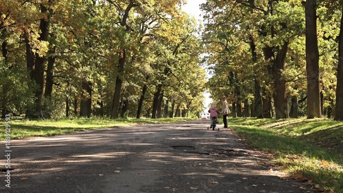 Wallpaper Mural Happy little girl riding her bicycle along a winding path in a sunny green park Torontodigital.ca