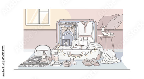 Travel Preparation Gentle Colors Packing Suitcase Clothes Accessories For Journey And Holiday Getaway Organized Items For Vacation Adventure