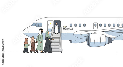 Family wearing traditional attire boards passenger airplane for travel departure airport adventure journey departure embarkation boarding commercial