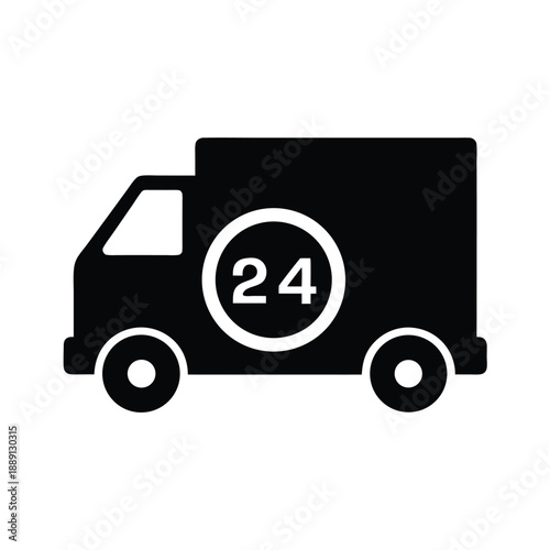 Black silhouette van shows twenty four hour delivery service to people everywhere now
