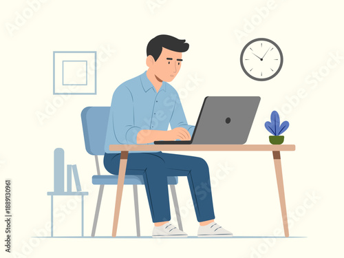 Working person. wprking person in office table vector illustration