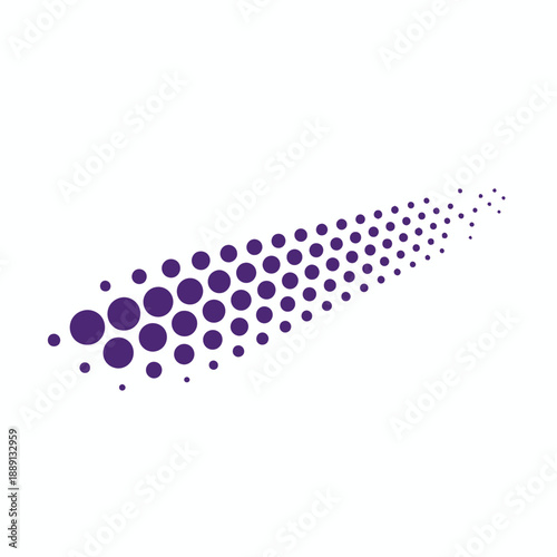 Abstract purple dots forming a dynamic elongated shape suggesting motion and progression.
