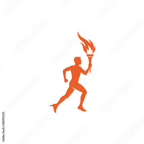 Dynamic Silhouette of a Runner Holding a Flaming Torch.