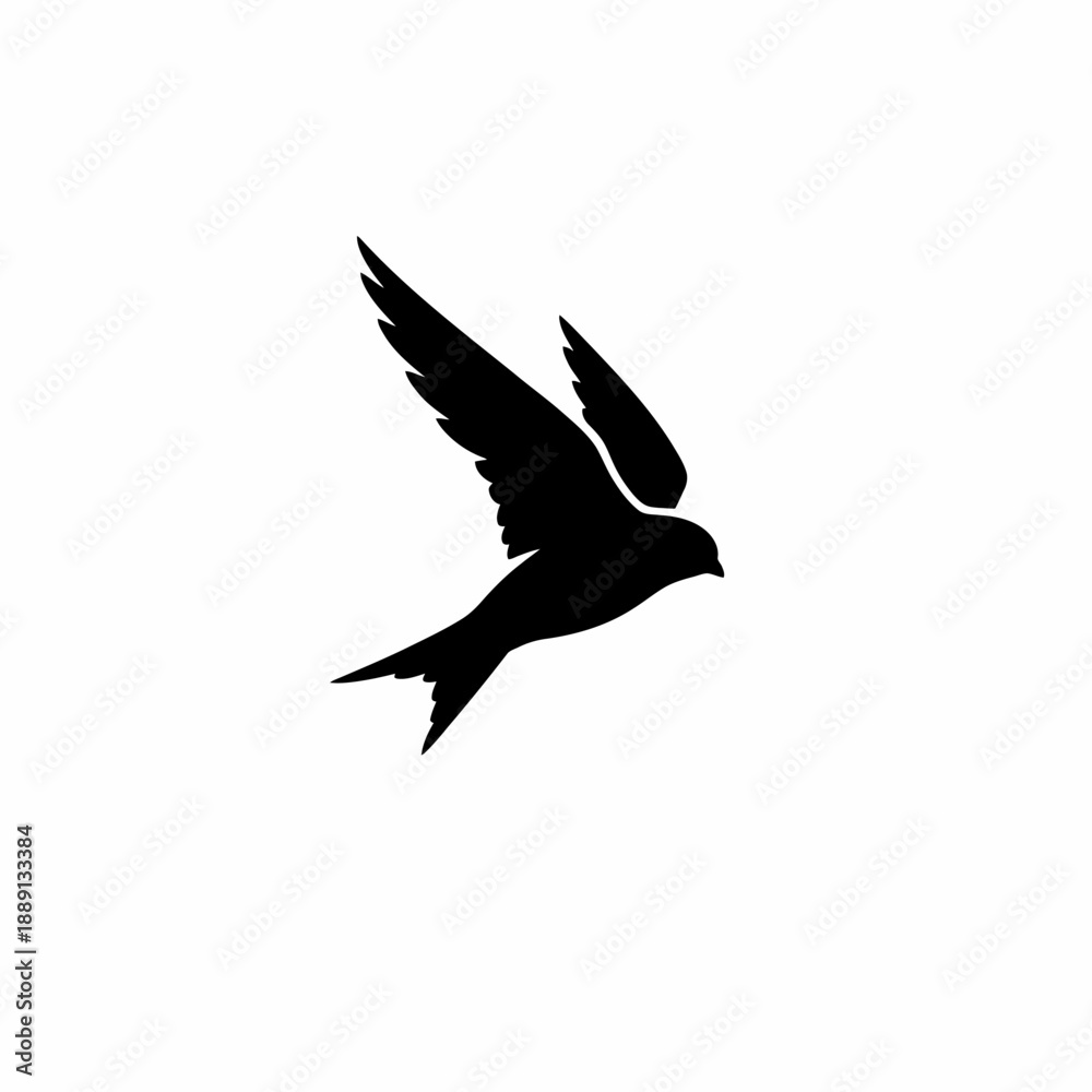 Obraz premium Silhouette of a swift bird in flight with wings spread wide.