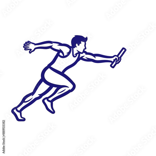 Runner in a relay race passing a baton with dynamic motion.