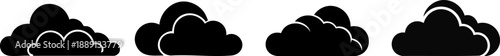 A series of stylized black clouds illustrated in a simplistic, graphic design format.