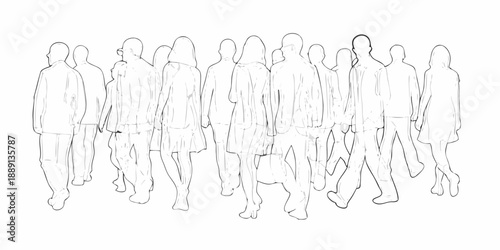 A group of people walking depicted as simple line drawings