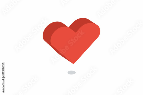 A vibrant red three dimensional heart symbol with a subtle shadow