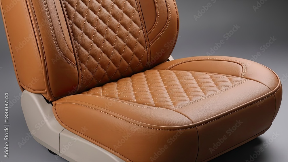 Obraz premium Luxurious car seat with diamond stitching and tan leather upholstery