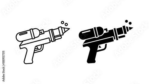 Simple Water Gun Outline and Solid Style Vector Icons