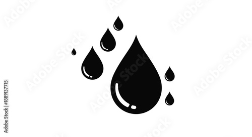 Black water droplets on a white background simple graphic design
