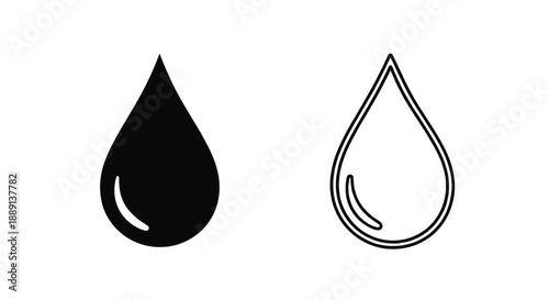 Two water droplet icons one solid black and one with a transparent fill