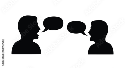 Two silhouetted figures engaged in a conversation with speech bubbles
