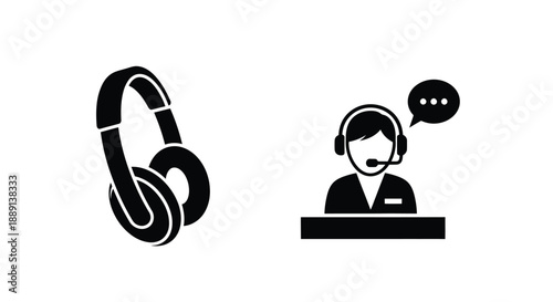 Customer support icons depicting headphones and an operator with a headset
