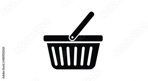 Simple black and white icon of a shopping basket with a handle