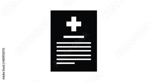 Black rectangular sign displaying a white medical cross and horizontal lines