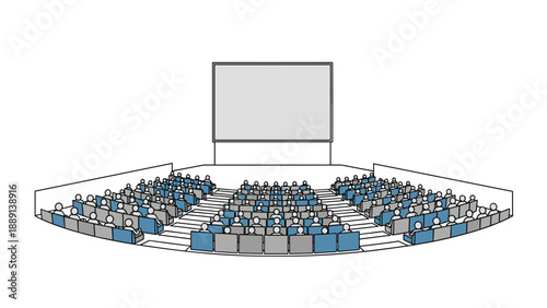 Auditorium Scene: A Large Audience Seating Arrangement Facing a Blank Screen, Suggesting a Presentation, Lecture, Conference, or Educational Event