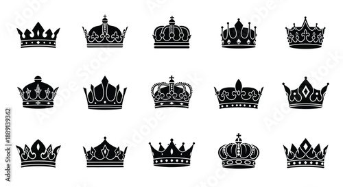 Collection of ornate black crowns in various regal designs