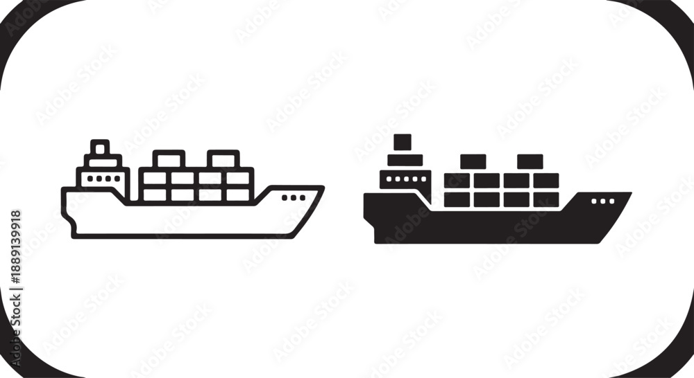 Naklejka premium Two cargo ships side by side isolated on white background, illustration