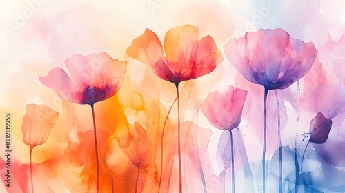 Vibrant Watercolor Flowers with Soft Pastel Backgrounds for Decor