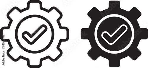 Verification icons in gear shapes isolated on white background, illustration