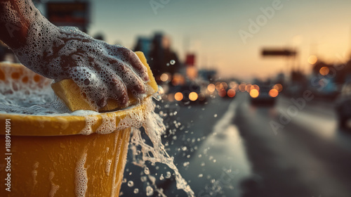 man hand-washing his car wi...