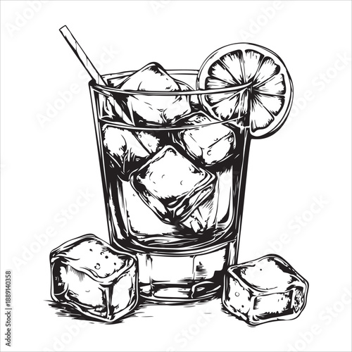 Hand drawn cocktails. Sketch alcohol drinks in glasses. Beverage such as cherry cocktail, champagne and pina colada, strawberry mojito, wine for restaurant, cafe, bar menu vector illustration set.