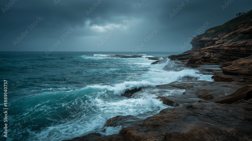 Fototapeta premium A powerful coastal scene capturing nature’s raw energy.