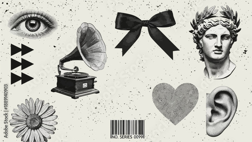 Retro Vintage Collage Elements for Creative Design Projects and Artistic Expression