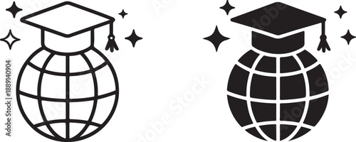 Graduation globe symbol isolated on white background, illustration