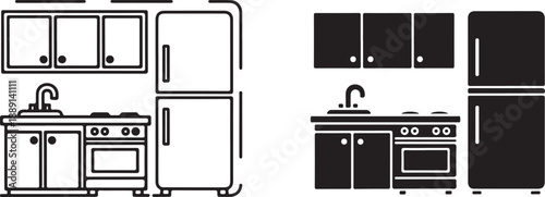 Modern kitchen appliance layout isolated on white background, illustration