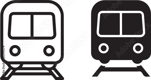 Two subway trains on tracks isolated on white background, illustration