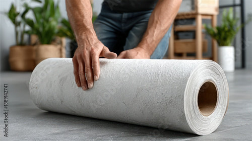 Worker applying adhesive fo...