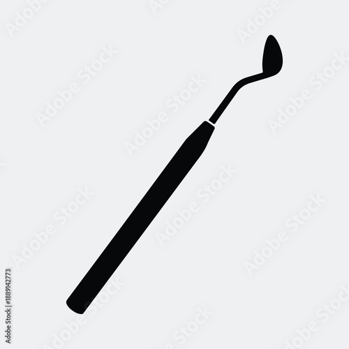 Dental mirror instrument for professional oral hygiene and teeth examination silhouette vector illustration
