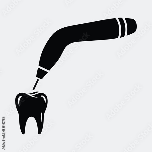 Dental tool applying sealant treatment to a clean tooth silhouette vector illustration