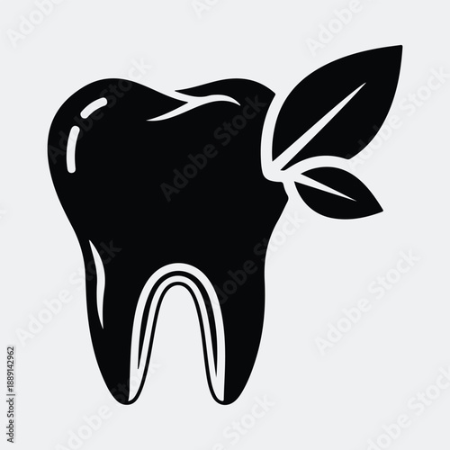 Healthy natural green leaf dental tooth care clean simple silhouette vector illustration