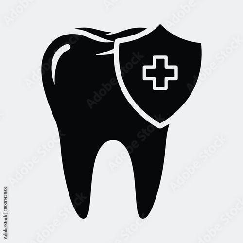 Healthy strong dental tooth protection shield medical cross silhouette vector illustration