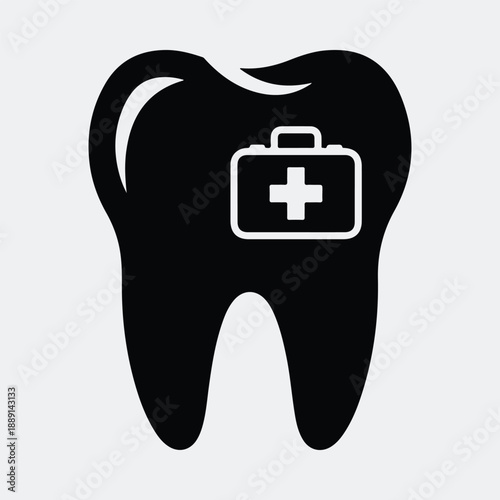 Healthy tooth with first aid kit icon dental care simple silhouette vector illustration