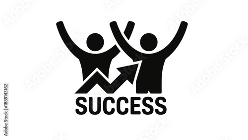 Two people celebrating success with their arms raised in triumph