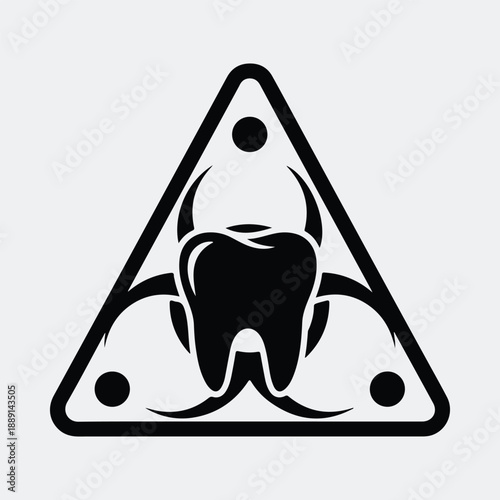 Infected tooth biohazard warning sign dental disease problem silhouette vector illustration
