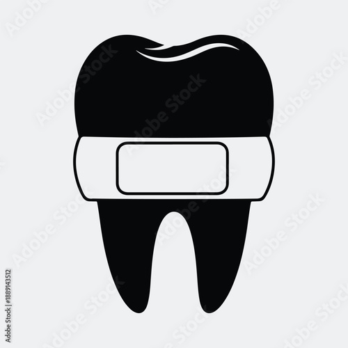 Injured tooth with bandage icon representing dental health and pain relief silhouette vector illustration
