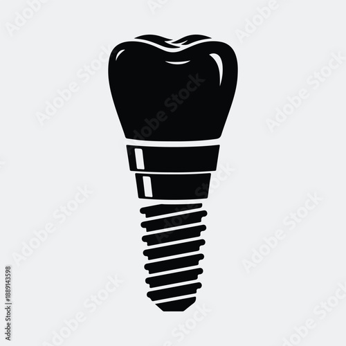 Modern dental implant for oral surgery and prosthetic tooth replacement silhouette vector illustration